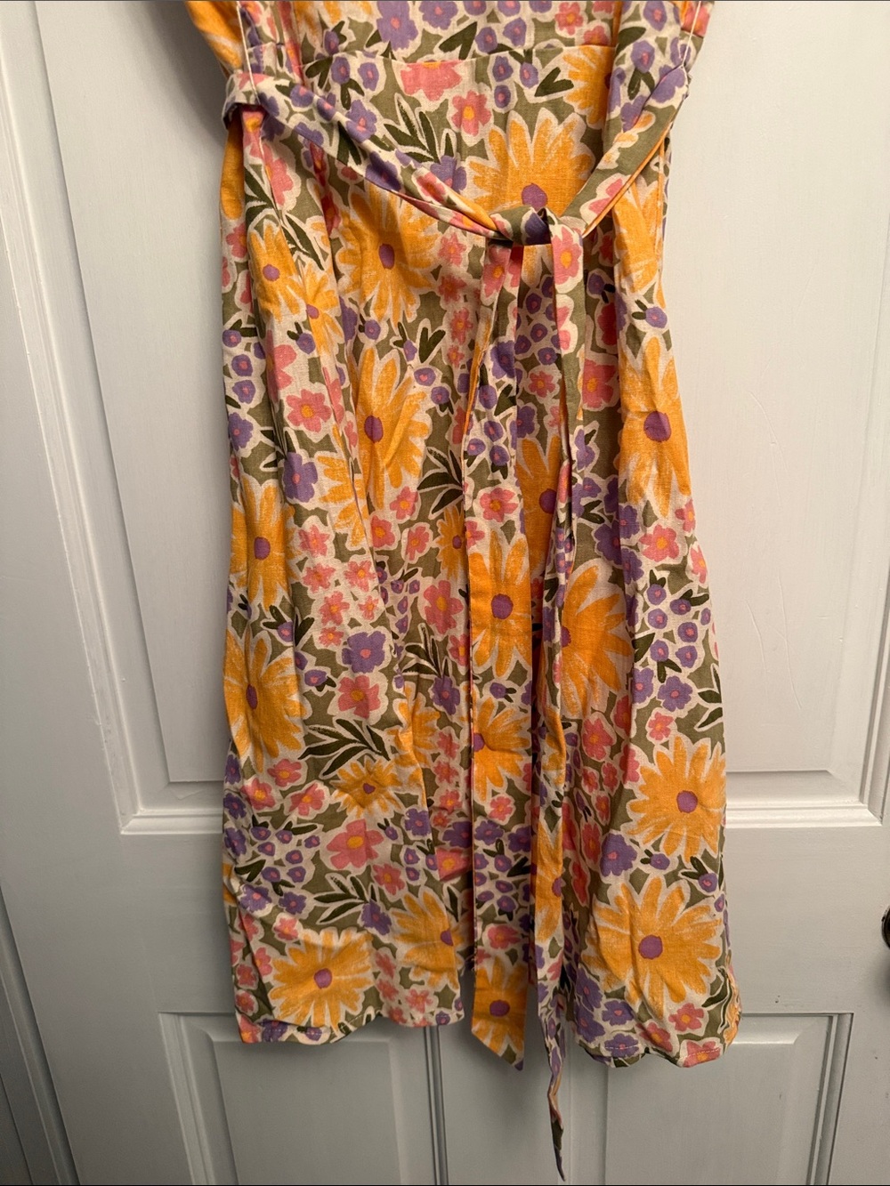 Princess Highway Yellow and Lavender Floral Midi Dress with Tie Waist - Picture 3 of 5
